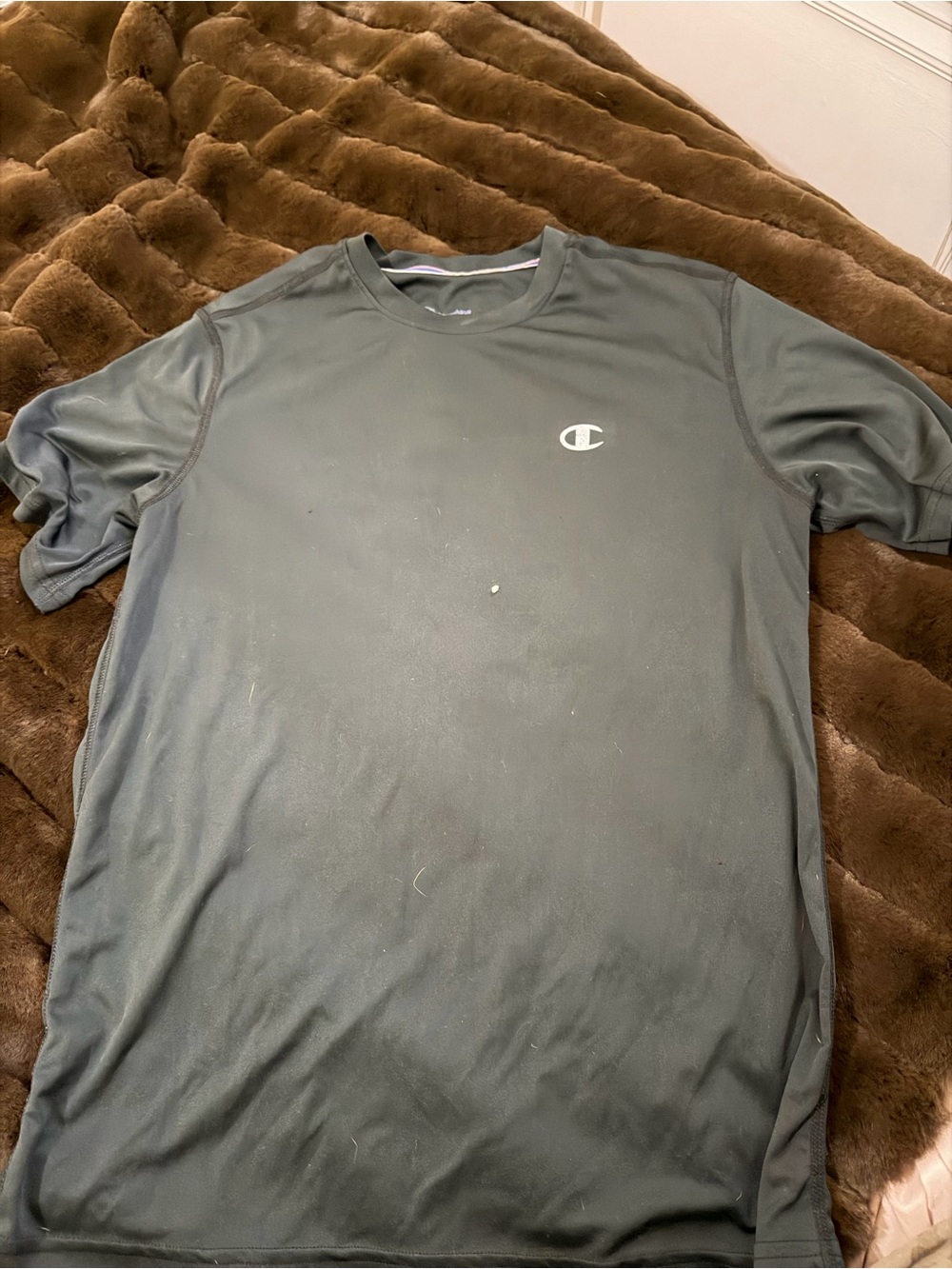Champion Men's Dark Gray Short Sleeve Performance Tee with White Logo